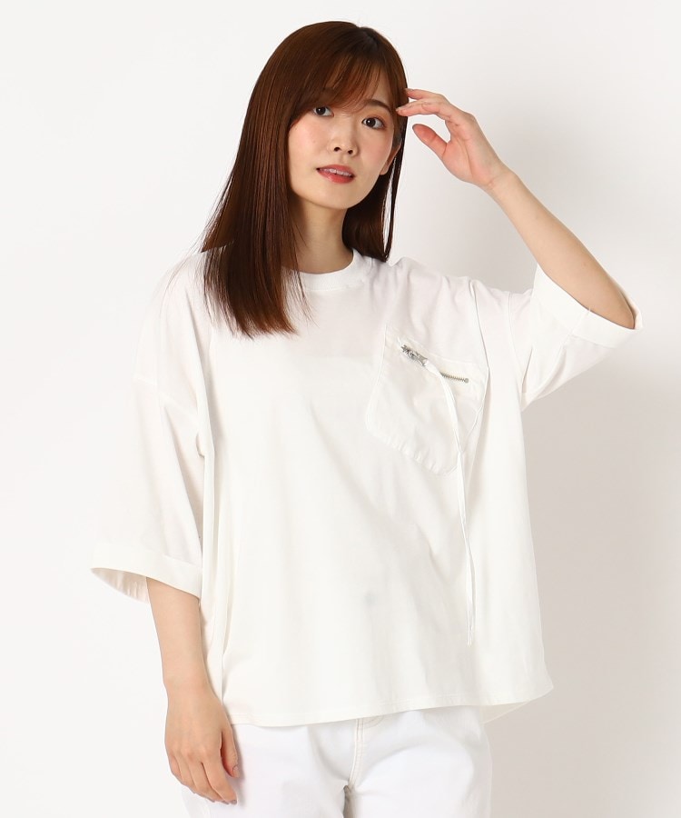 ザンパ(ZAMPA)のデザインジップポケットワイドTシャツ オフホワイト(003)