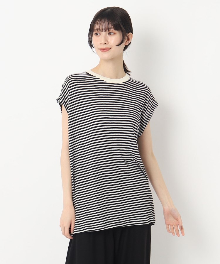 ザンパ(ZAMPA)の【インナーでも活躍しそう！】フレンチスリーブボーダークルーネックTシャツ ブラック(119)