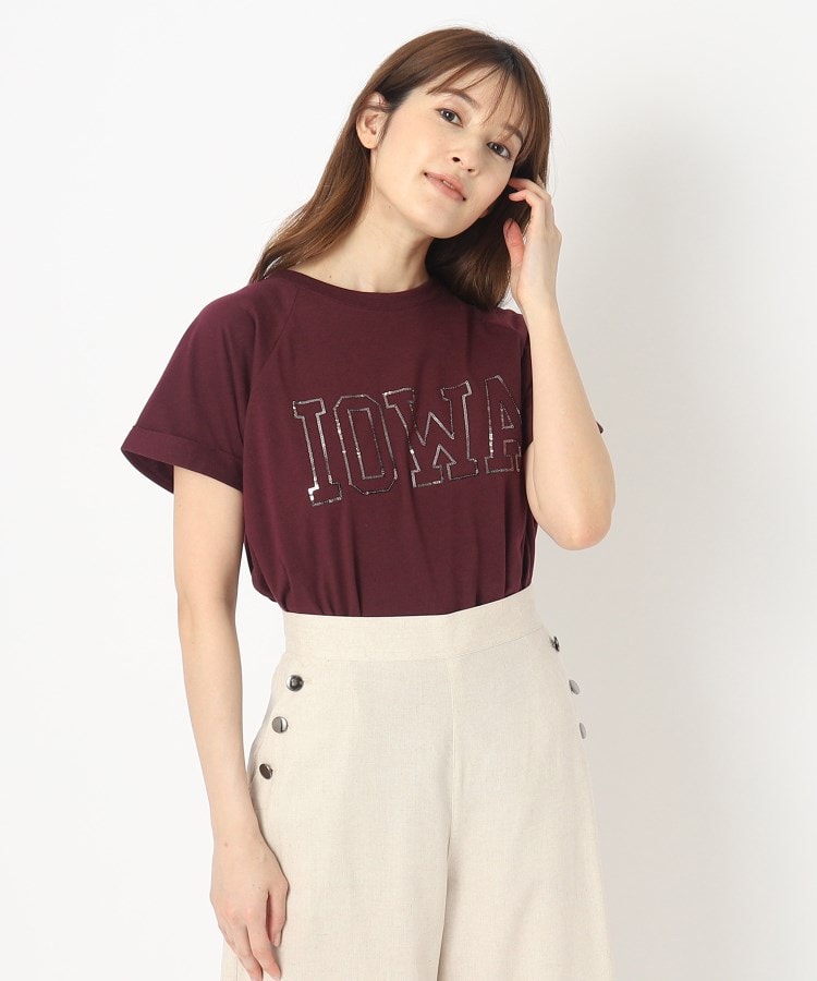 ザンパ(ZAMPA)のスパンコールロゴドルマンTシャツ ボルドー(064)