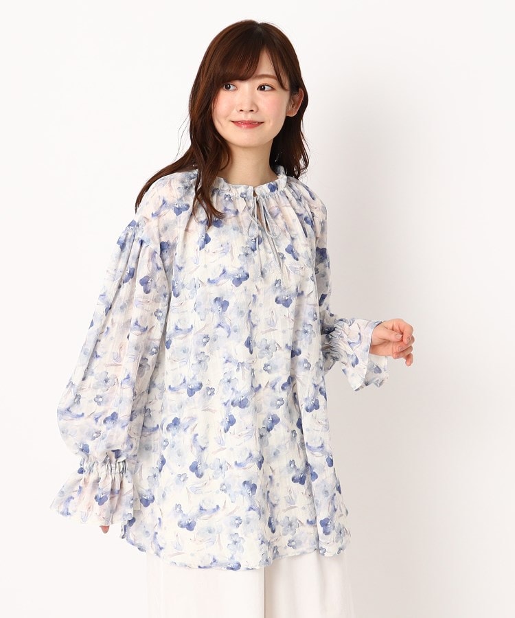 ぼかしフラワープリントフリルカラーブラウス（シャツ・ブラウス