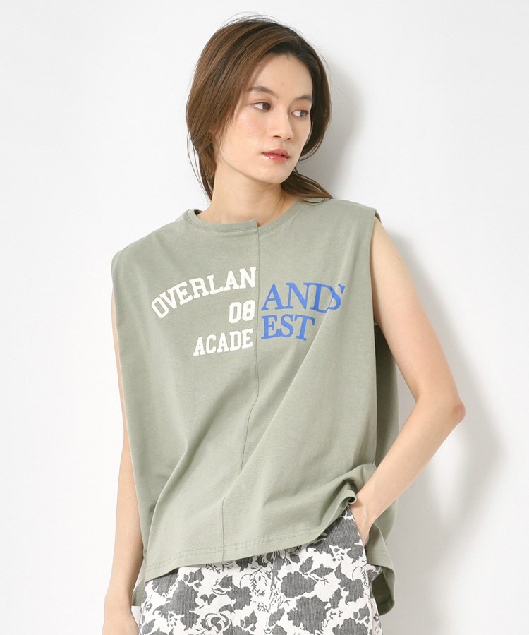 ザンパ(ZAMPA)のリメイク風タックノースリーブTシャツ グリーン(022)