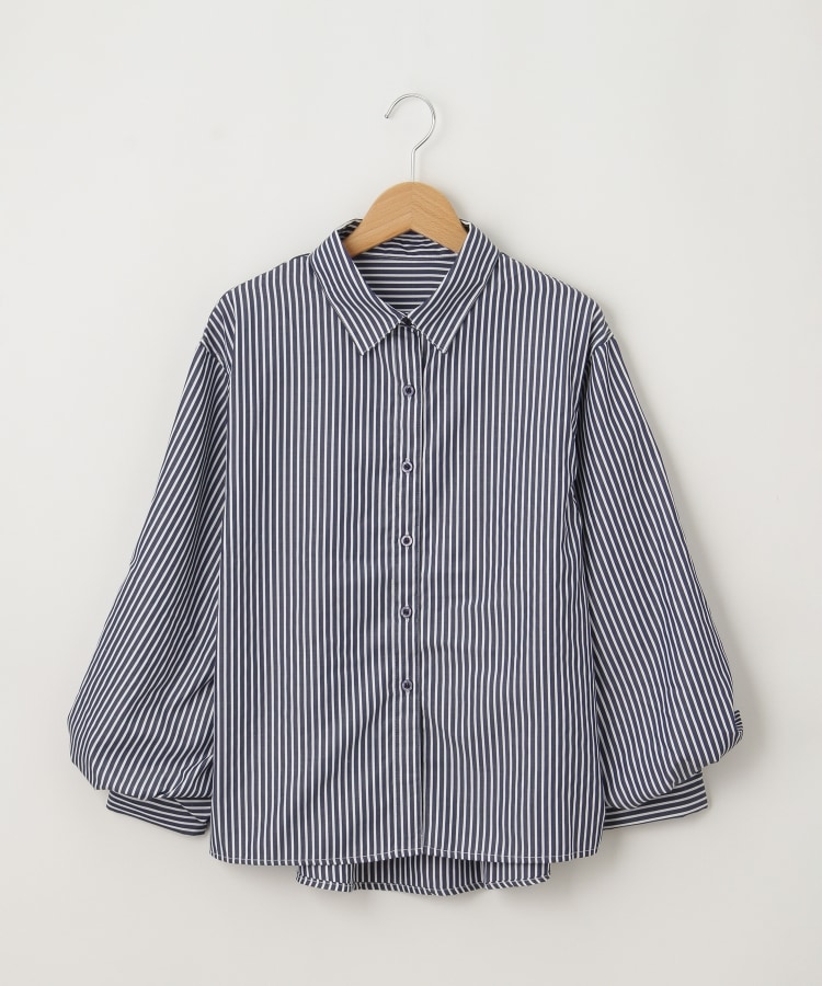 オフプライスストア(ウィメン)(OFF PRICE STORE(Women))のmitis（ミティス） ボリュームスリーブストライプシャツ【SALE/カジュアル/デイリー/トレンド/きれいめカジュアル/ルーズシルエット/ゆったり】 ネイビー(193)