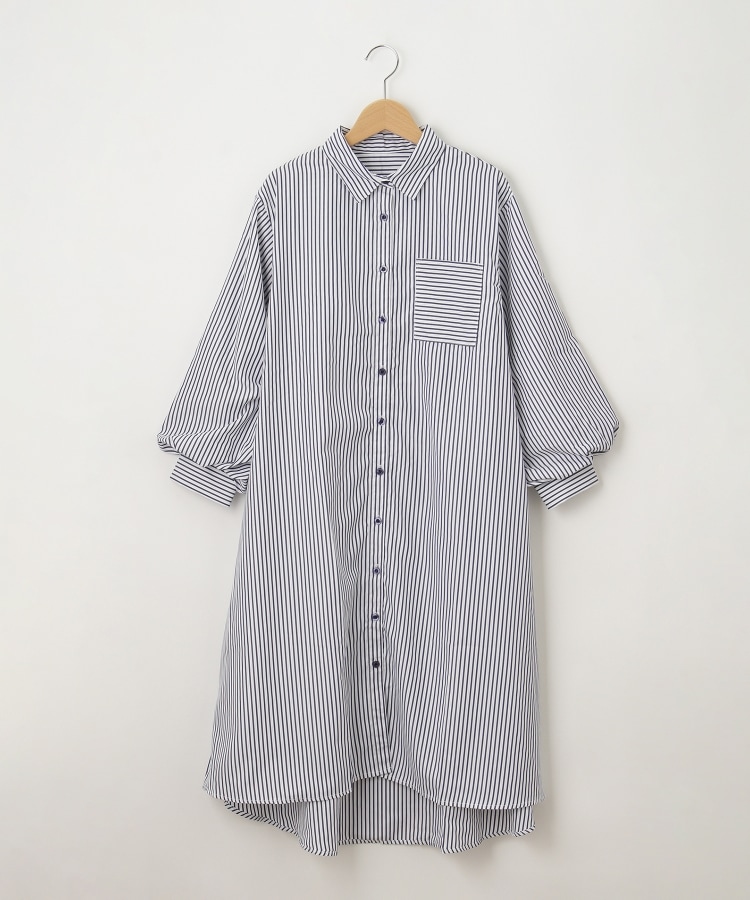 オフプライスストア(ウィメン)(OFF PRICE STORE(Women))のmitis（ミティス） ストライプバルーンスリーブシャツワンピース ホワイト(001)