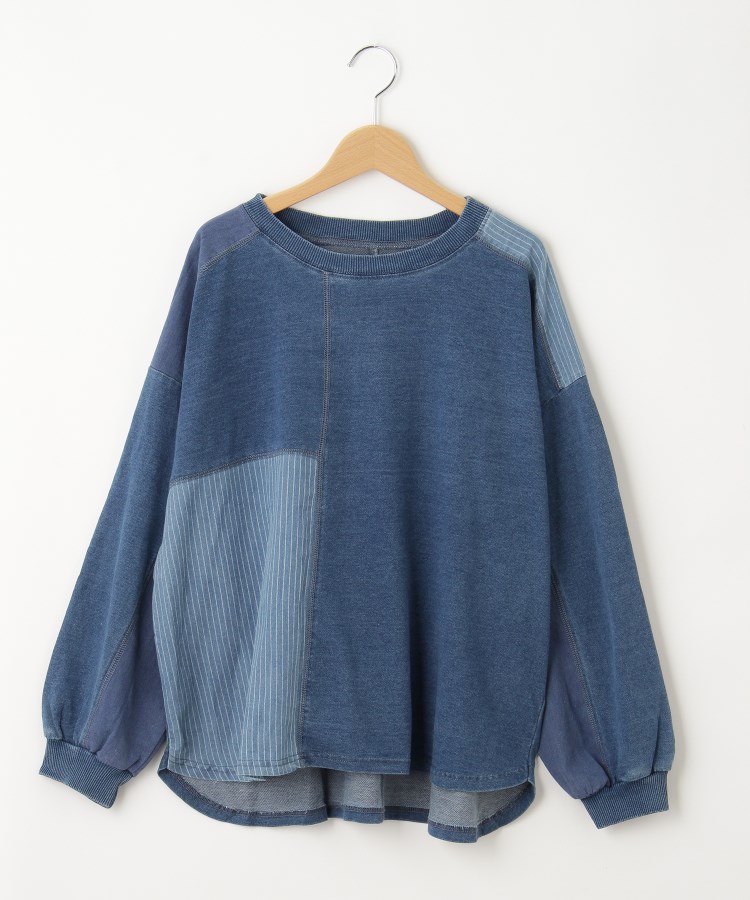 オフプライスストア(ウィメン)(OFF PRICE STORE(Women))のmyke（ミーカ） ストライプ配色切り替えカットソー【SALE/カジュアル/デイリー/トレンド/きれいめカジュアル/ルーズシルエット/ゆったり】 ブルー(093)