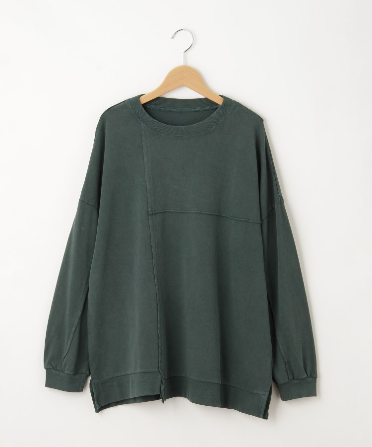 オフプライスストア(ウィメン)(OFF PRICE STORE(Women))のmyke（ミーカ） 切りっぱなし切り替えカットソー【SALE/カジュアル/デイリー/トレンド/ルーズシルエット/ゆったり】 グリーン(022)