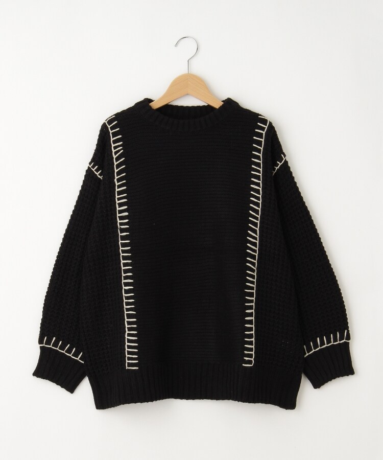 オフプライスストア(ウィメン)(OFF PRICE STORE(Women))のmyke（ミーカ） 配色ステッチニットセーター【SALE/カジュアル/デイリー/トレンド/きれいめカジュアル/ルーズシルエット/ゆったり】 ブラック(019)