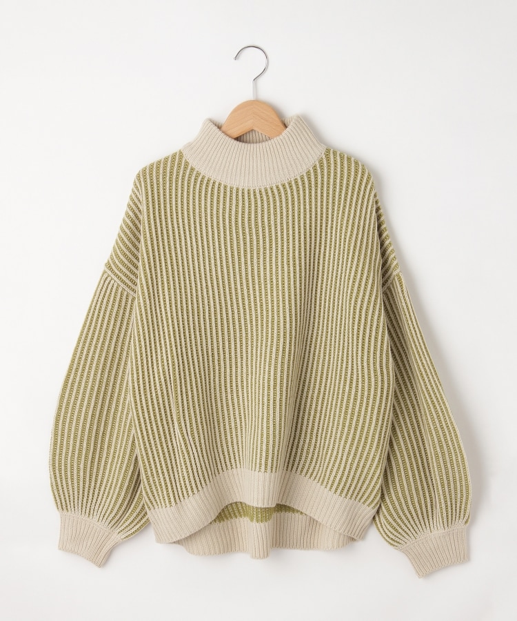 オフプライスストア(ウィメン)(OFF PRICE STORE(Women))のmyke（ミーカ） ハイネック2色編みニットセーター【SALE/カジュアル/デイリー/トレンド/きれいめカジュアル/ルーズシルエット/ゆったり】 グリーン(021)