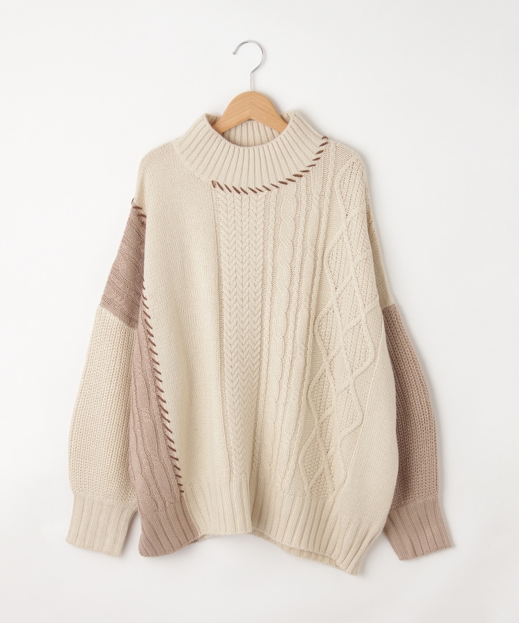 オフプライスストア(ウィメン)(OFF PRICE STORE(Women))のmyke（ミーカ） 配色コンビ編みニットセーター【SALE/カジュアル/デイリー/トレンド/きれいめカジュアル/ルーズシルエット/ゆったり】 アイボリー(004)