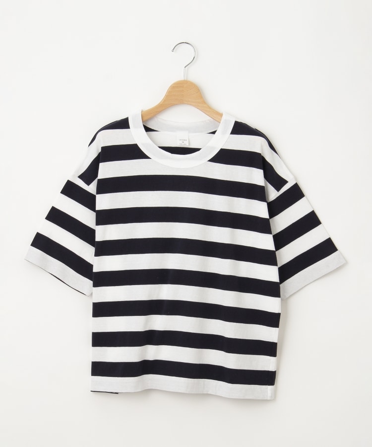 オフプライスストア(ウィメン)(OFF PRICE STORE(Women))のLAITERIE（レイトリー） コットン半袖オーバーサイズボーダーTシャツ 【SALE/カジュアル/デイリー/トレンド/ルーズシルエット/ゆったり】 ネイビー(293)