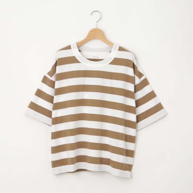 オフプライスストア(ウィメン)(OFF PRICE STORE(Women))のLAITERIE（レイトリー） コットン半袖オーバーサイズボーダーTシャツ 【SALE/カジュアル/デイリー/トレンド/ルーズシルエット/ゆったり】 Ｔシャツ