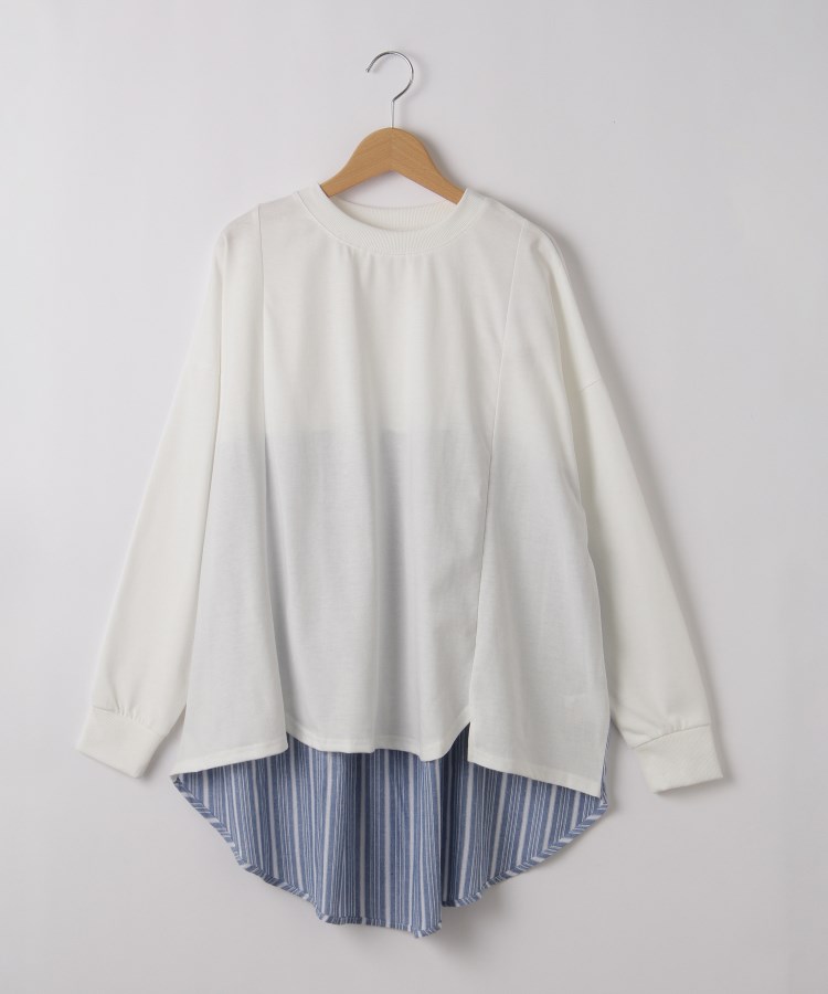 オフプライスストア(ウィメン)(OFF PRICE STORE(Women))のmyke（ミーカ） バック切り替えコンビカットソー【SALE/セール/カジュアル/デイリー/トレンド/ルーズシルエット/ゆったり】 ホワイト(001)