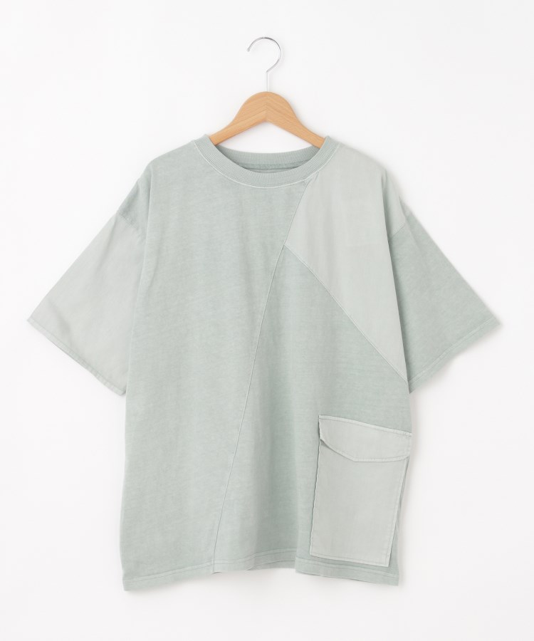 オフプライスストア(ウィメン)(OFF PRICE STORE(Women))のmyke（ミーカ） ポケット付き切り替えBIGTシャツ【SALE/セール/カジュアル/デイリー/トレンド/ルーズシルエット】 グリーン(022)