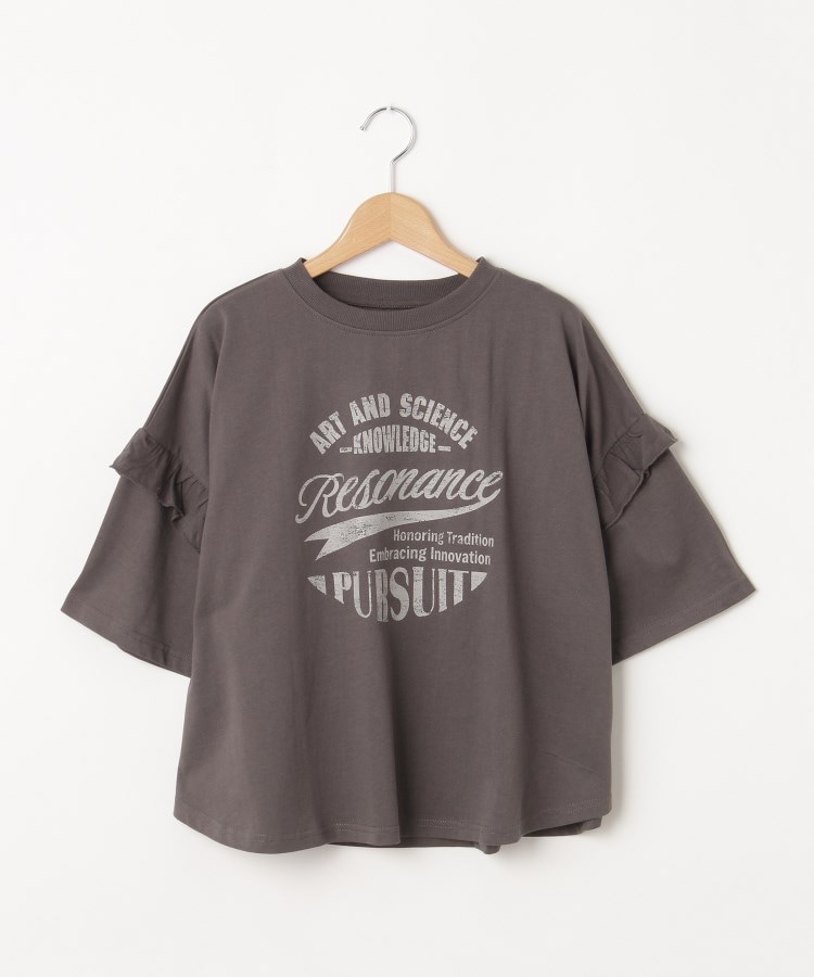 オフプライスストア(ウィメン)(OFF PRICE STORE(Women))のmyke（ミーカ） 袖フリルプリントTシャツ【SALE/セール/オフプライス/カジュアル/デイリー/トレンド】 チャコールグレー(014)