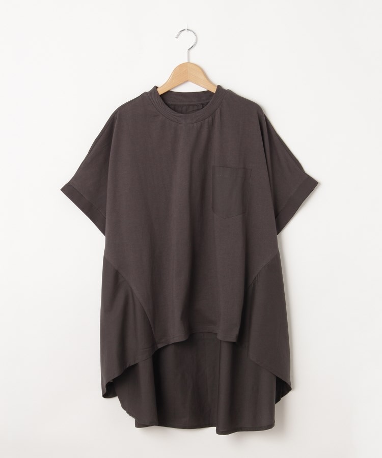 オフプライスストア(ウィメン)(OFF PRICE STORE(Women))のmyke（ミーカ） コンビ生地ロングカットソー【SALE/セール/オフプライス/カジュアル/デイリー/トレンド/ゆったり/体型カバー】 チャコールグレー(014)