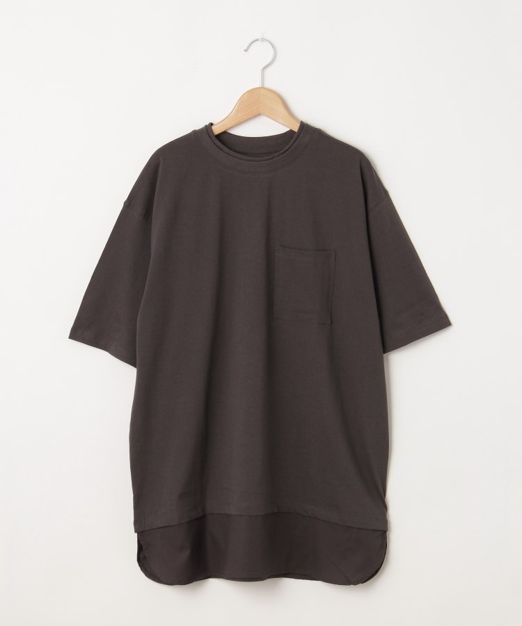 オフプライスストア(ウィメン)(OFF PRICE STORE(Women))のmyke（ミーカ） コンビ生地ロングカットソー【SALE/セール/オフプライス/カジュアル/デイリー/トレンド/ゆったり チャコールグレー(014)