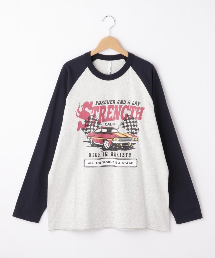 オフプライスストア(メンズ)(OFF PRICE STORE(Mens))のHALHAM　ラグラン プリント ロングスリーブTシャツ/リンガー ロンT グレー(012)