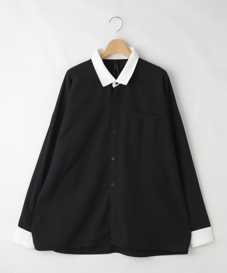 オフプライスストア(メンズ)(OFF PRICE STORE(Mens))のHALHAM　ポリストレッチ クレリックシャツ/レディース メンズ ブラック(019)