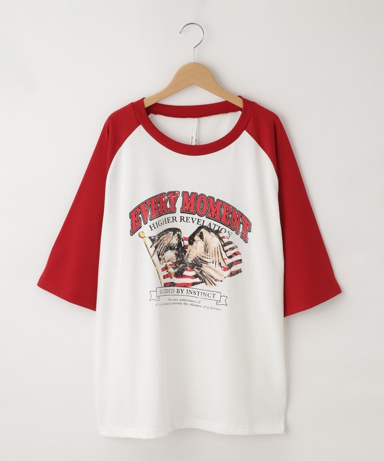 オフプライスストア(メンズ)(OFF PRICE STORE(Mens))のHALHAM　oversize raglan sleeve print  T-shirt/オーバーサイズ ラグランスリーブ プリント Tシャツ/リンガー プリントTシャツ レッド(062)