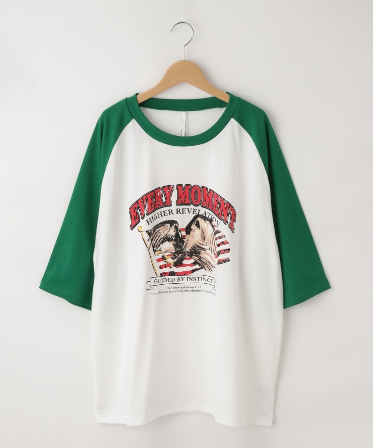 オフプライスストア(メンズ)(OFF PRICE STORE(Mens))のHALHAM　oversize raglan sleeve print  T-shirt/オーバーサイズ ラグランスリーブ プリント Tシャツ/リンガー プリントTシャツ グリーン(022)