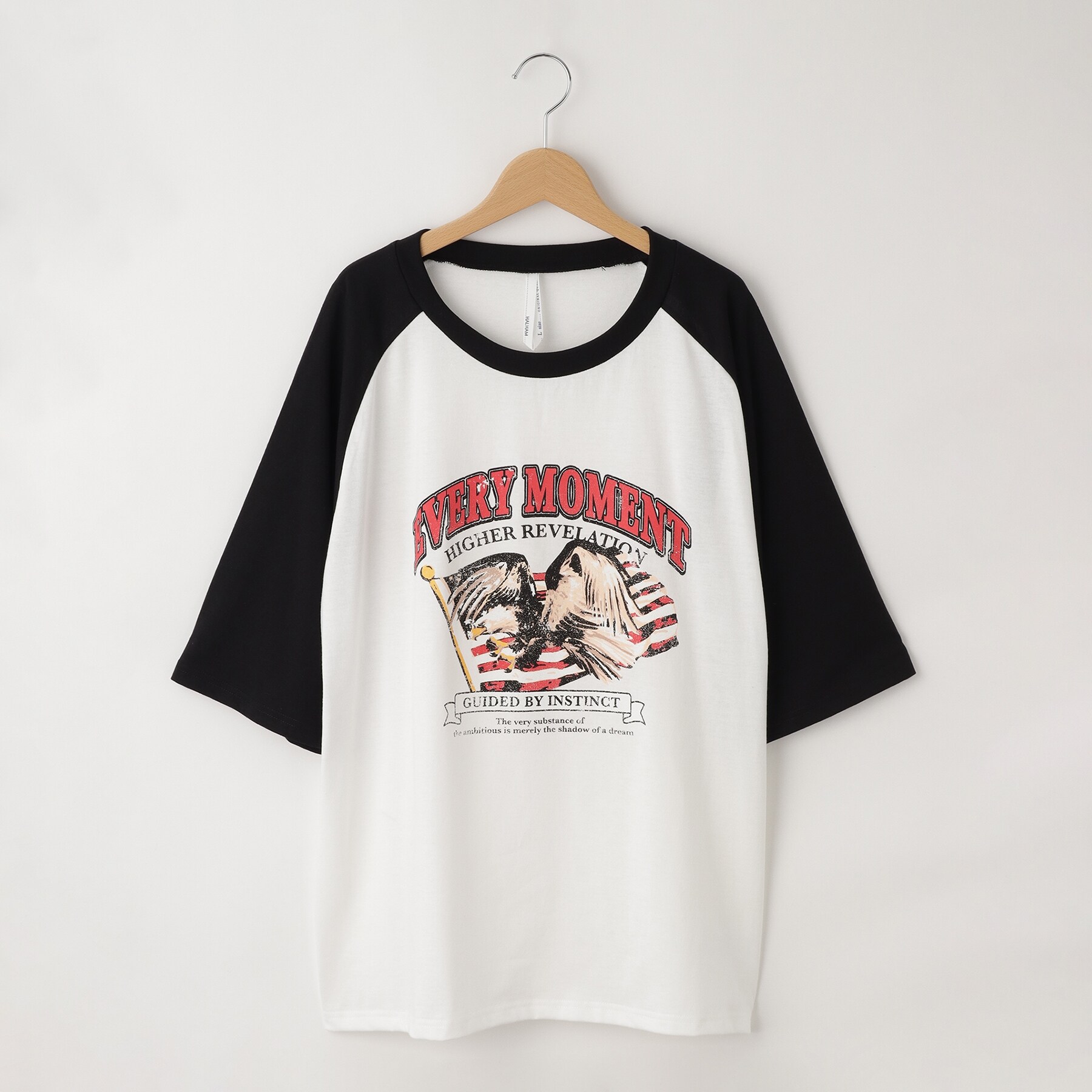 オフプライスストア(メンズ)(OFF PRICE STORE(Mens))のHALHAM　oversize raglan sleeve print  T-shirt/オーバーサイズ ラグランスリーブ プリント Tシャツ/リンガー プリントTシャツ ブラック(019)