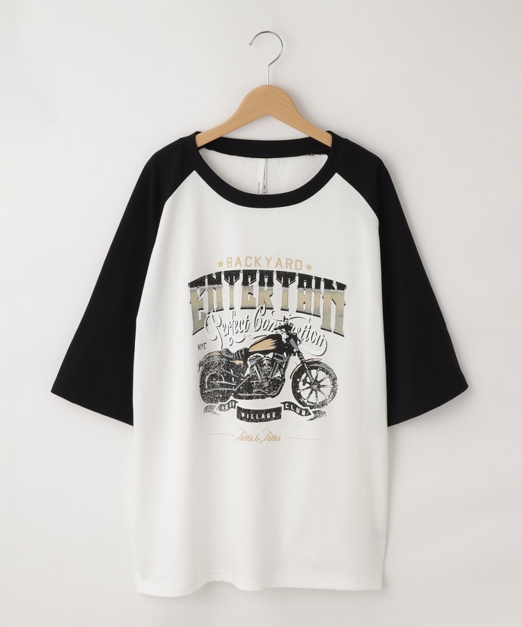 オフプライスストア(メンズ)(OFF PRICE STORE(Mens))のHALHAM　oversize raglan sleeve print  T-shirt/オーバーサイズ ラグランスリーブ プリント Tシャツ/リンガー プリントTシャツ ブラック(019)