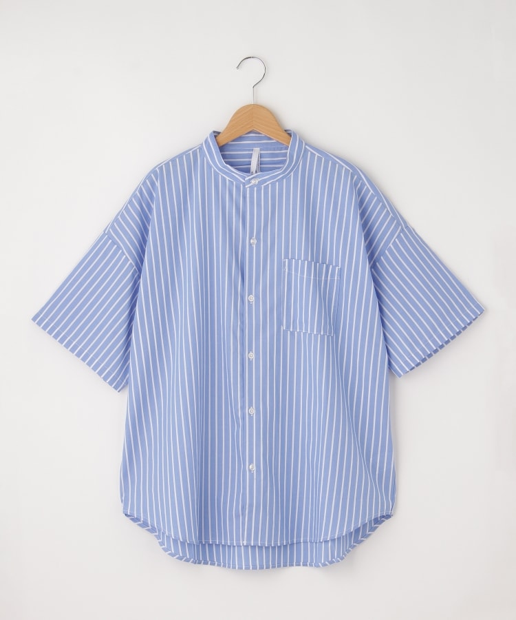 オフプライスストア(メンズ)(OFF PRICE STORE(Mens))のHALHAM　ポリストレッチ クレリック半袖ビッグシャツ　【SALE/ユニセックス/カラバリ】 サックスストライプ(191)