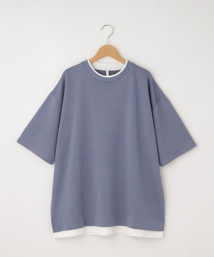 オフプライスストア(メンズ)(OFF PRICE STORE(Mens))の【SALE/接触冷感/ユニセックス/手洗い可】 HALHAM（ハルハム）　フェイクレイヤード ダンボールニット クルーネック半袖Tシャツ ブルー(091)