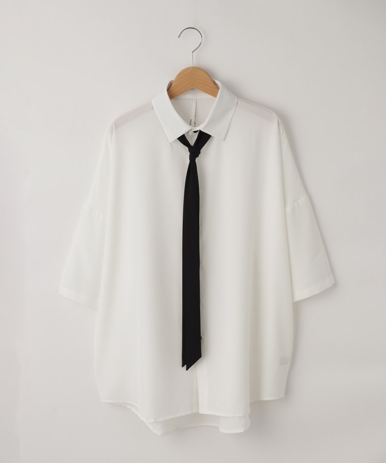 オフプライスストア(メンズ)(OFF PRICE STORE(Mens))のHALHAM　PEストレッチ ネクタイ 半袖 ビッグシャツ　【SALE/ユニセックス】 ホワイト(001)