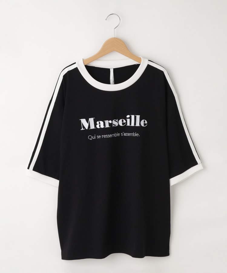 オフプライスストア(メンズ)(OFF PRICE STORE(Mens))のHALHAM（ハルハム） オーバーサイズ 袖ライン フロント刺繍 リンガー 半袖Tシャツ　【SALE/ルーズシルエット/ユニセックス】1