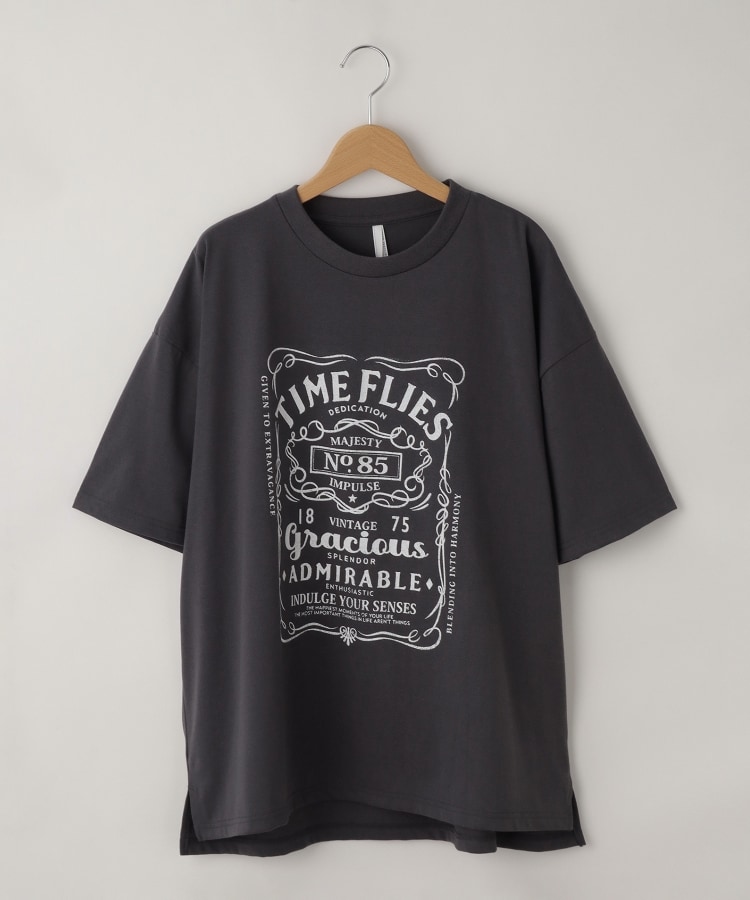 オフプライスストア(メンズ)(OFF PRICE STORE(Mens))のHALHAM（ハルハム） オーバーサイズ オールド プリント クルーネック 半袖Tシャツ　【SALE/ルーズシルエット/ユニセックス】 チャコールグレー(014)
