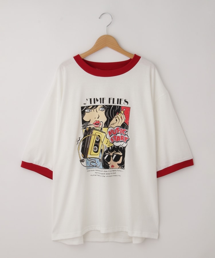 オフプライスストア(メンズ)(OFF PRICE STORE(Mens))のHALHAM　oversize raglan sleeve print  T-shirt/オーバーサイズ ラグランスリーブ プリント Tシャツ/リンガー プリントTシャツ レッド(062)