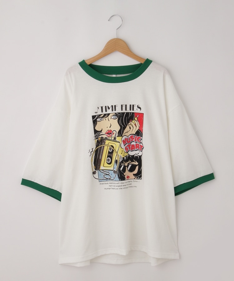 オフプライスストア(メンズ)(OFF PRICE STORE(Mens))のHALHAM　oversize raglan sleeve print  T-shirt/オーバーサイズ ラグランスリーブ プリント Tシャツ/リンガー プリントTシャツ グリーン(022)