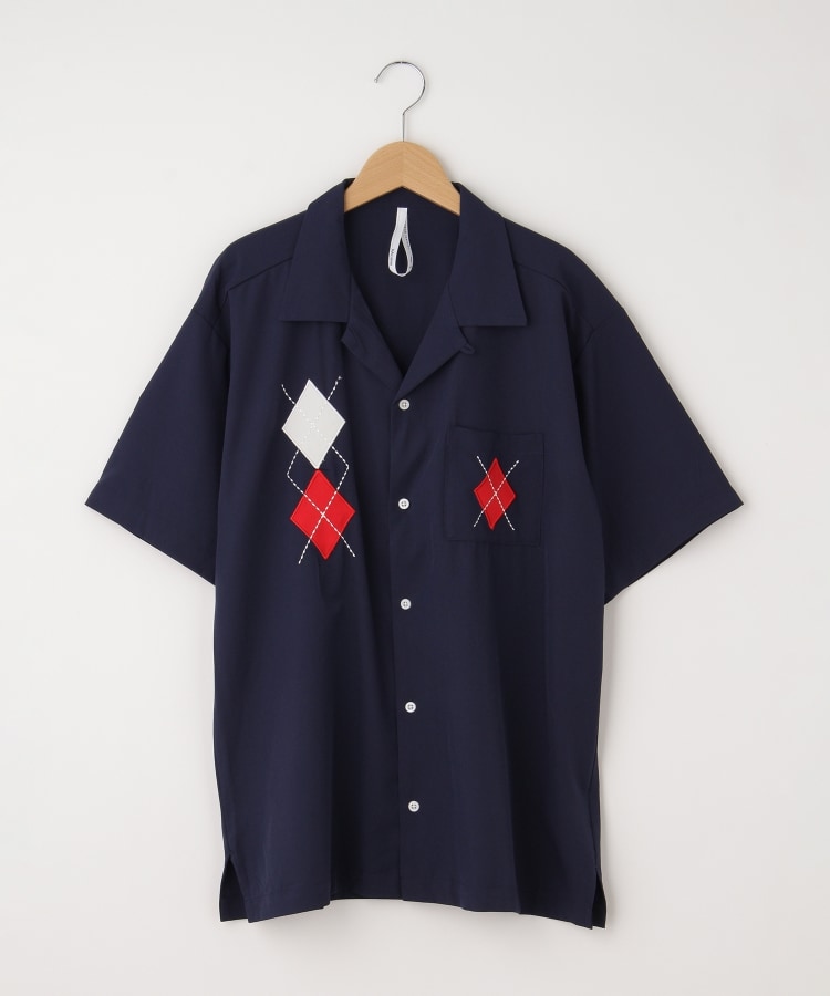 オフプライスストア(メンズ)(OFF PRICE STORE(Mens))のHALHAM（ハルハム） ダイヤ柄半袖シャツ【SALE/オーバーサイズ/カジュアル/きれいめカジュアル/ストリート/デイリー/ユニセックス/スポーティースタイル/ルーズシルエット/洗濯可】1
