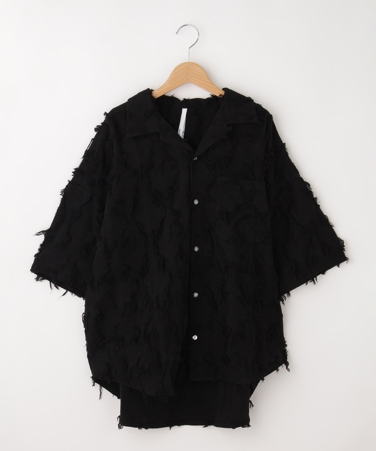 オフプライスストア(メンズ)(OFF PRICE STORE(Mens))のHALHAM（ハルハム） ポケット付きダメージ風半袖開襟シャツ ブラック(019)