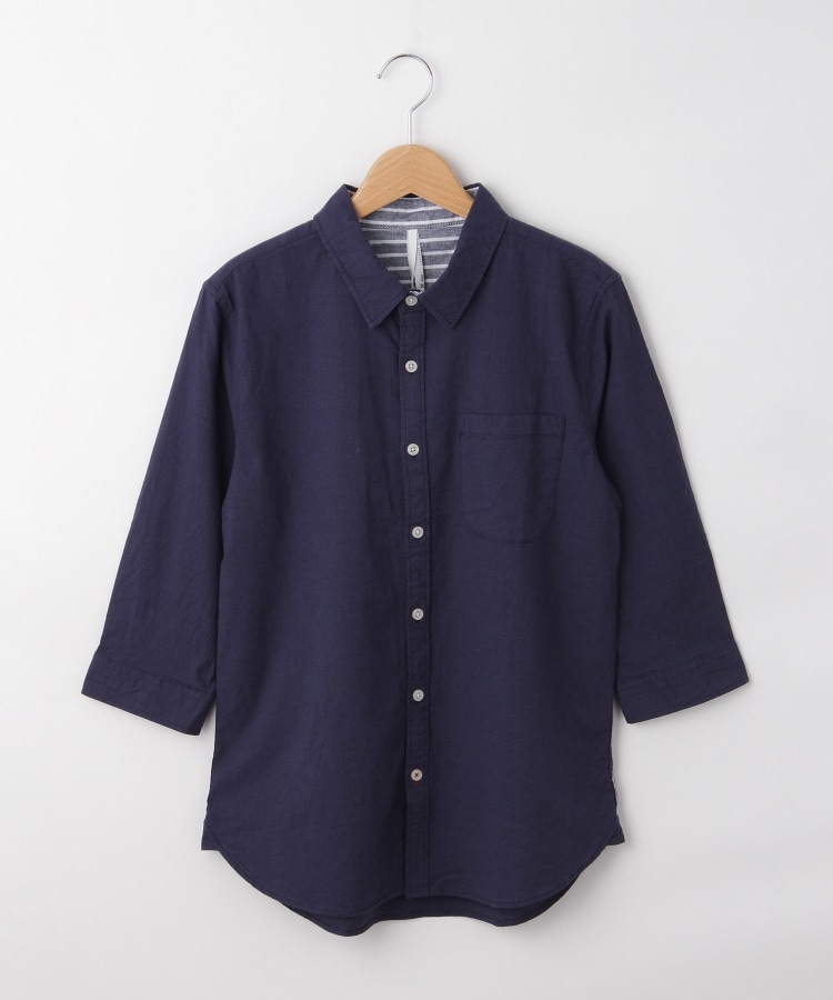 オフプライスストア(メンズ)(OFF PRICE STORE(Mens))のHALHAM（ハルハム） 麻混6分袖シャツ【SALE/カジュアル/きれいめカジュアル/ストリート/デイリー/スポーティースタイル/ユニセックス】 ネイビー(093)