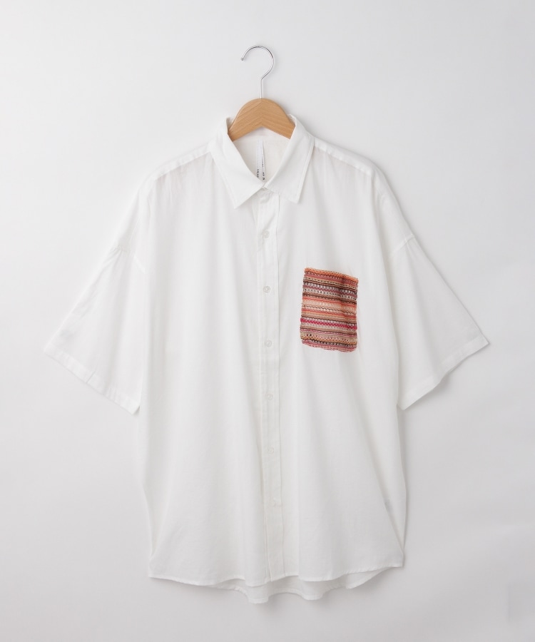 オフプライスストア(メンズ)(OFF PRICE STORE(Mens))のHALHAM（ハルハム） 編みポケット半袖シャツ【SALE/オーバーサイズ/カジュアル/きれいめカジュアル/ストリート/デイリー/スポーティースタイル/ルーズシルエット/ユニセックス】 ホワイト(001)