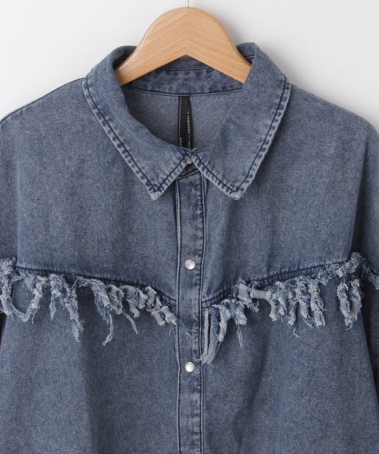 オフプライスストア(メンズ)(OFF PRICE STORE(Mens))のHALHAM（ハルハム） フリンジデニム半袖シャツ【SALE/オーバーサイズ/カジュアル/ストリート/デイリー/スポーティースタイル/ルーズシルエット/ユニセックス】3
