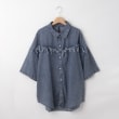 オフプライスストア(メンズ)(OFF PRICE STORE(Mens))のHALHAM（ハルハム） フリンジデニム半袖シャツ【SALE/オーバーサイズ/カジュアル/ストリート/デイリー/スポーティースタイル/ルーズシルエット/ユニセックス】 ブルー(092)