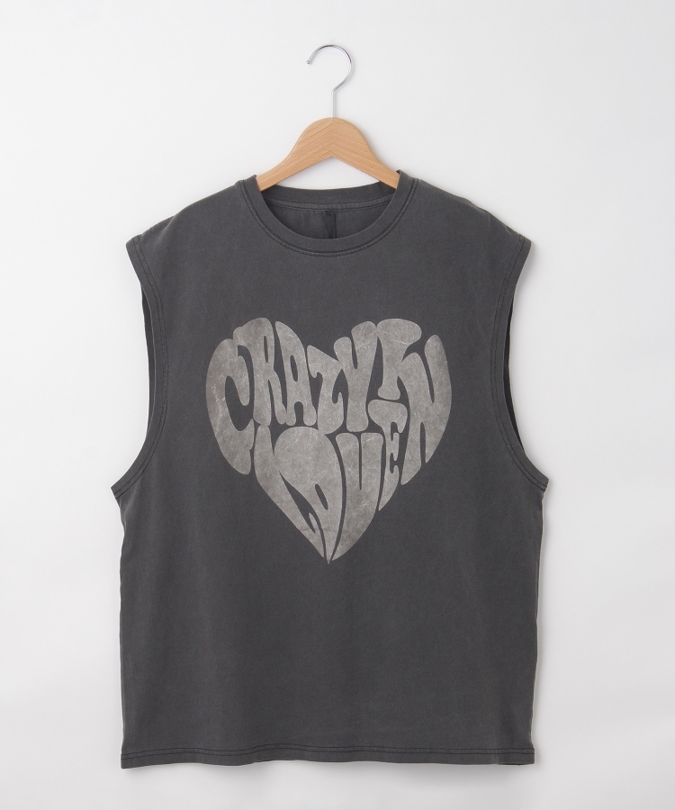 オフプライスストア(メンズ)(OFF PRICE STORE(Mens))のHALHAM（ハルハム） USED風プリントタンクトップ（ハートロゴ）【SALE/オーバーサイズ/カジュアル/ストリート/デイリー/スポーティースタイル/ルーズシルエット/ユニセックス】 ブラック(019)