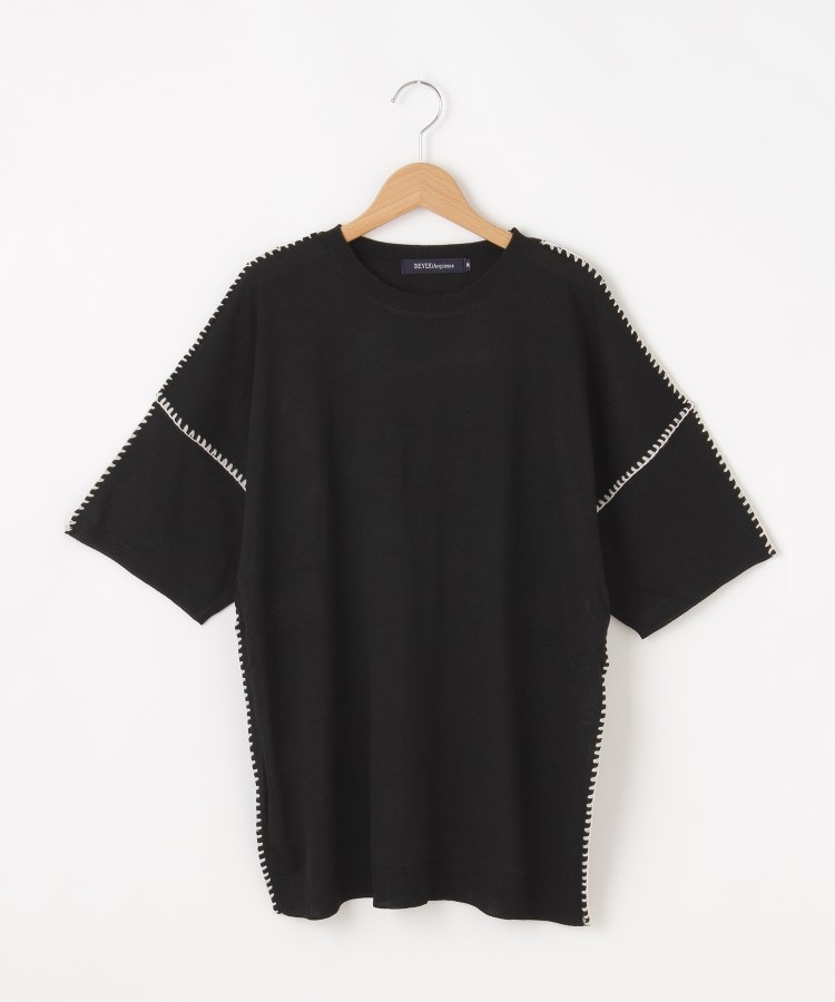 オフプライスストア(メンズ)(OFF PRICE STORE(Mens))の(Never)Acquiesce (ネバーアクイース) ステッチトリム半袖サマーニット【SALE/セール/カジュアル/デイリー/トレンド】 ブラック(019)