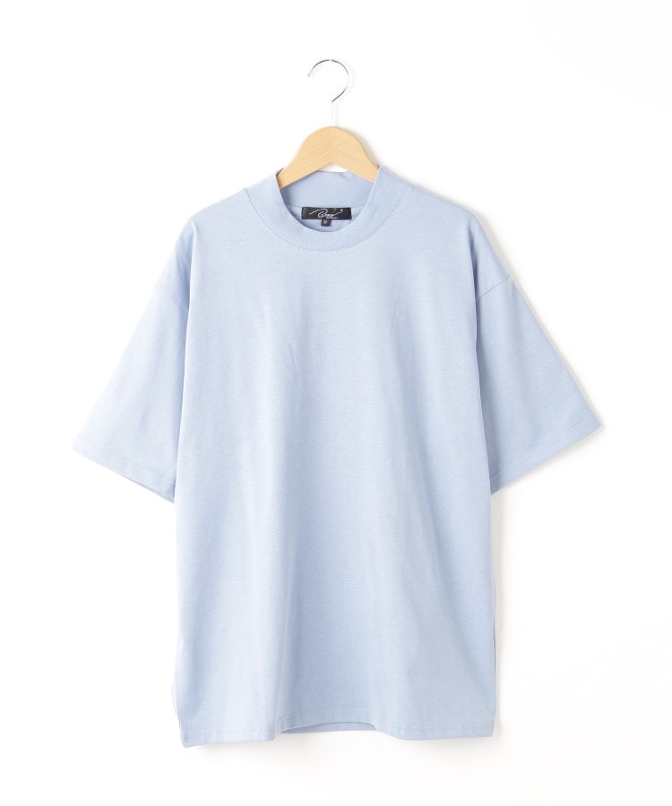 オフプライスストア(メンズ)(OFF PRICE STORE(Mens))の(Never)Acquiesce (ネバーアクイース) シルキータッチTシャツ(リブ幅２種類)【SALE/セール/カジュアル/デイリー/トレンド/きれいめカジュアル】 サックスブルー(リブ幅太)(090)
