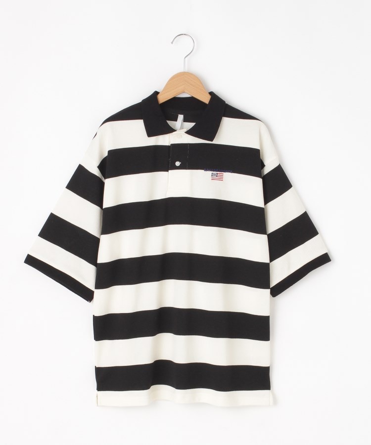 オフプライスストア(メンズ)(OFF PRICE STORE(Mens))のHALHAM（ハルハム） 刺繍ロゴボーダーポロシャツ ブラック(019)
