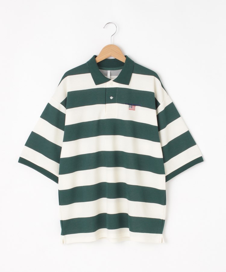 オフプライスストア(メンズ)(OFF PRICE STORE(Mens))のHALHAM（ハルハム） 刺繍ロゴボーダーポロシャツ グリーン(022)