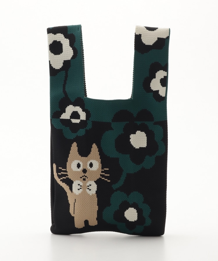 オフプライスストア(ファッショングッズ)(OFF PRICE STORE(Fashion Goods))のB.FIELD（ビー.フィールド） ニット花猫柄トートバッグ（小） グリーンB(023)