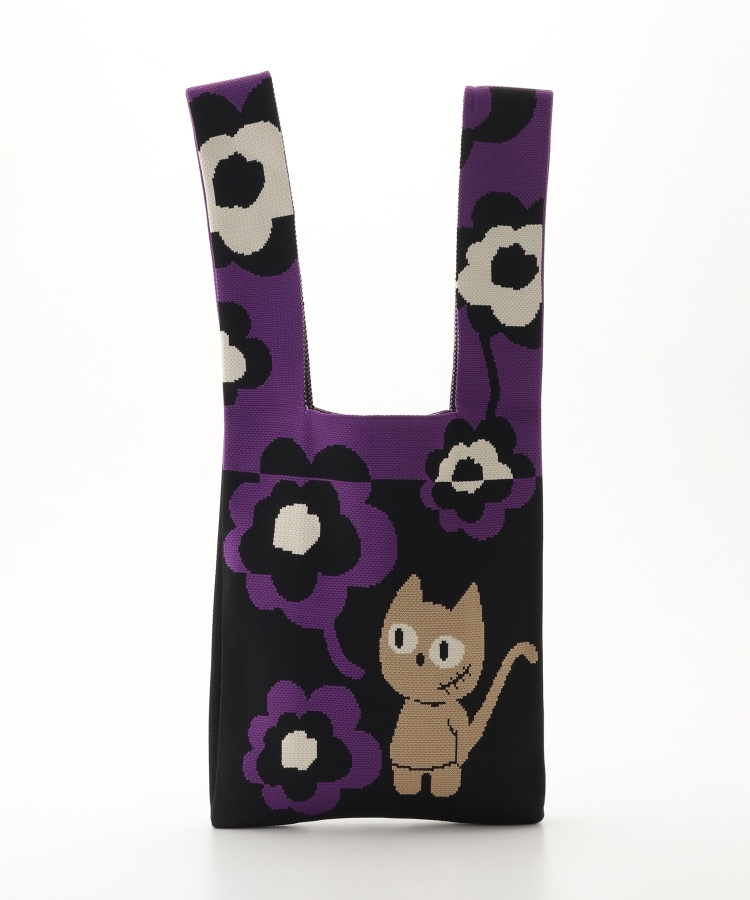 B.FIELD(ビー.フィールド) ニット花猫柄トートバッグ(中 B.FIELD(ビー.フィールド) ニット花猫柄トートバッグ(中