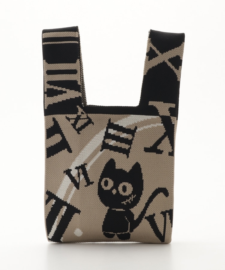 オフプライスストア(ファッショングッズ)(OFF PRICE STORE(Fashion Goods))のB.FIELD（ビー.フィールド） ニット英数字猫柄トートバッグ（小） ベージュA(052)