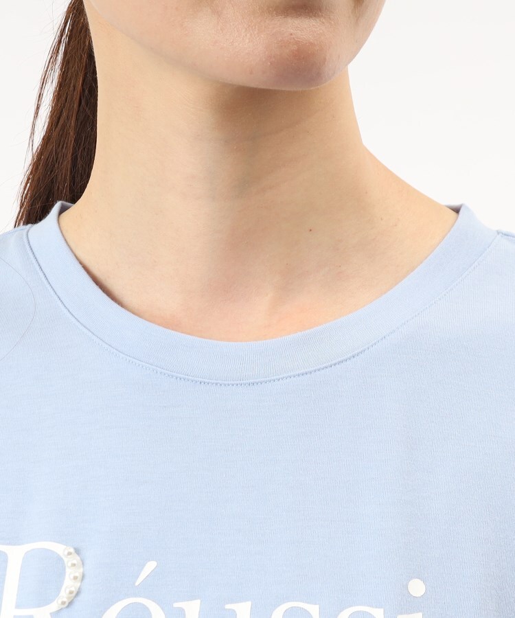 コンパクトシルェット/丈短め/パール調】ロゴプリントフレンチTシャツ