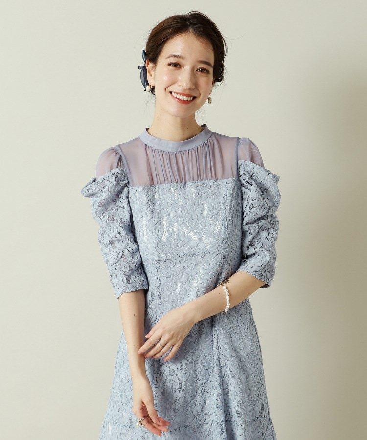 結婚式・パーティに】レース×ラメシアーワンピース<ドレス 結婚式・パーティに】レース×ラメシアーワンピース<ドレス