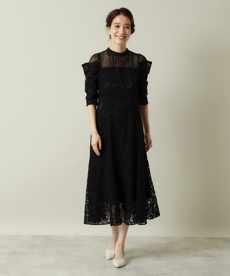 結婚式・パーティに】レース×ラメシアーワンピース<ドレス 結婚式・パーティに】レース×ラメシアーワンピース<ドレス
