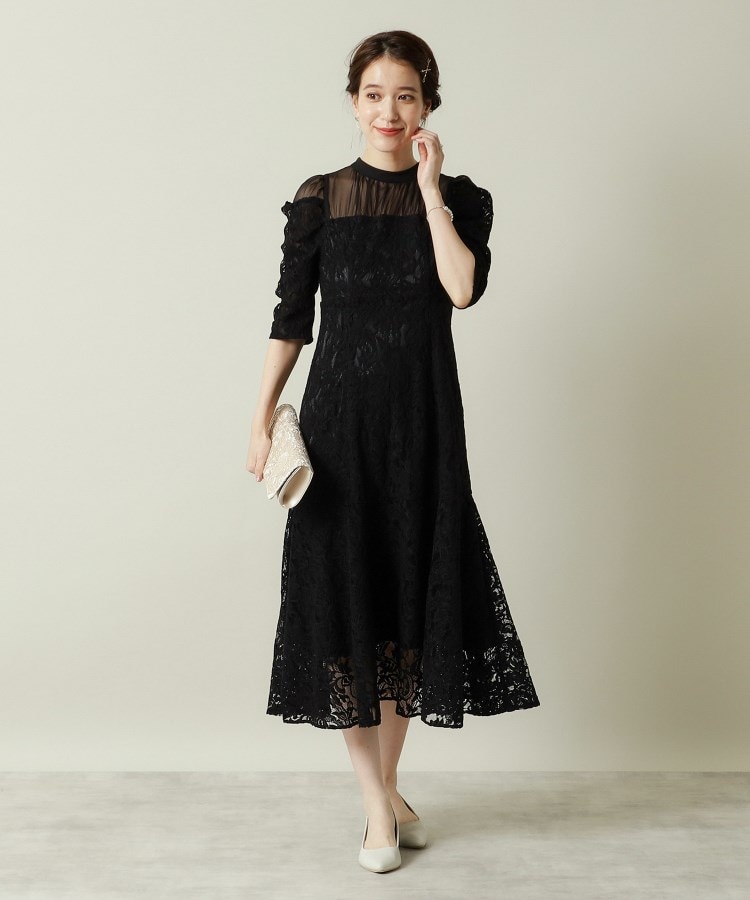 結婚式・パーティに】レース×ラメシアーワンピース<ドレス 結婚式・パーティに】レース×ラメシアーワンピース<ドレス